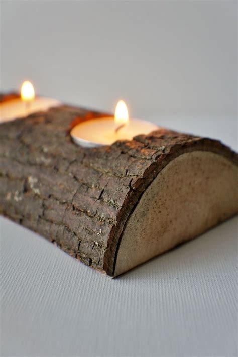 Wood Candle Holder Wedding Center Pieces Log Candle Holder Fireplace