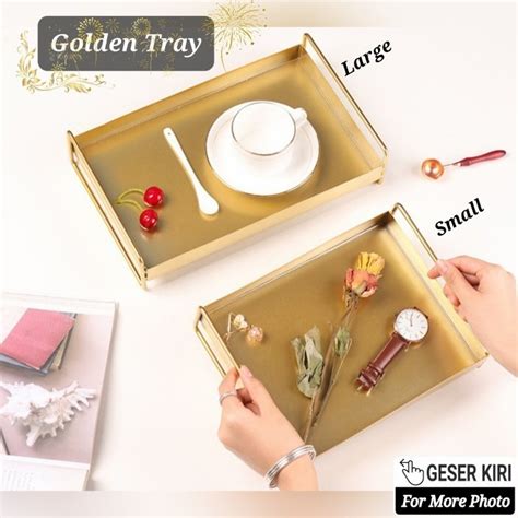 Jual Golden Luxury Tray With Handle Nampan Emas Mewah Serbaguna Tatakan