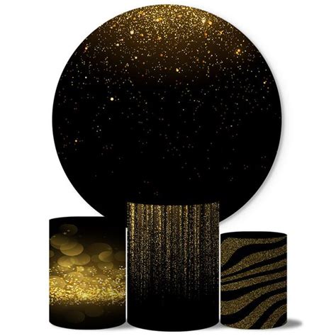 Trio Capas Cilindros Painel Glitter Preto Dourado Veste Fácil