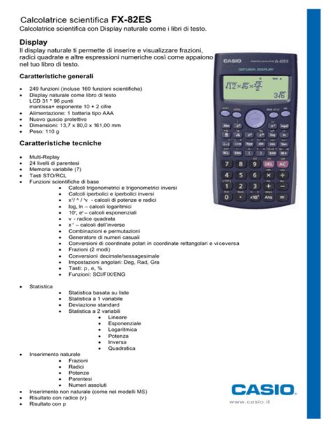 Calcolatrice Scientifica FX 82ES