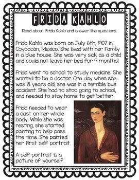 Frida Kahlo Biography and Questions by Primary Painters | TpT