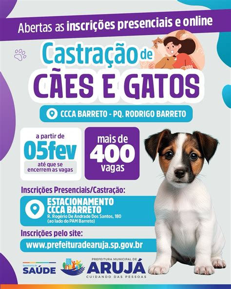 A PREFEITURA DE ARUJÁ ABRIRÁ INSCRIÇÕES PARA A CASTRAÇÃO DE CÃES E