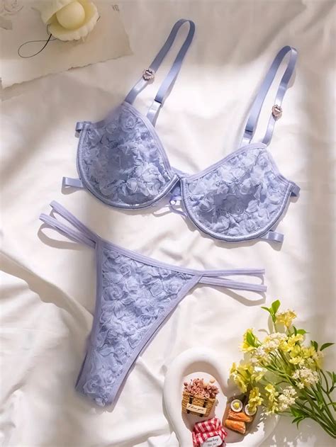 Conjunto Lencería Bordado Floral Sujetador Push Up Aro En Temu Mexico