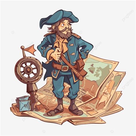 Navigator Clipart Cartoon Pirate Is Holding A Map And Compass In His