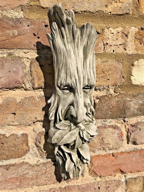 Forest Man 4 Lb Stone Garden Green Man Leaf Face Branches Wall Tree Plaque Hanging Tree Face