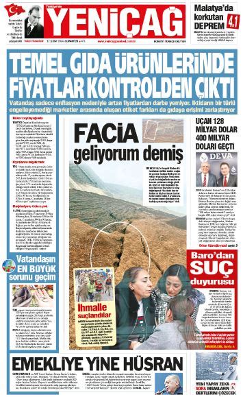 Yeniçağ Gazetesi nin 1 sayfası 17 Şubat 2024