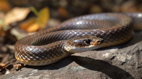 Fundo Cobra Marrom E Preta Deitada Em Uma Pedra Fundo Imagem De Uma