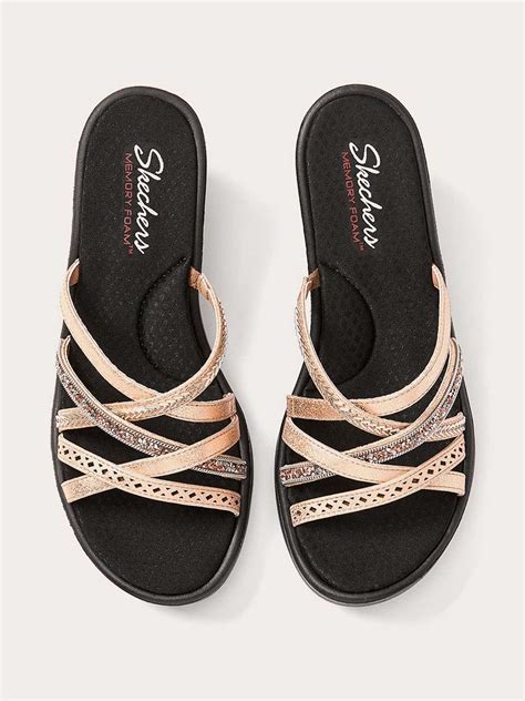 Cross Strap Sandals with Rhinestones - Skechers | Penningtons