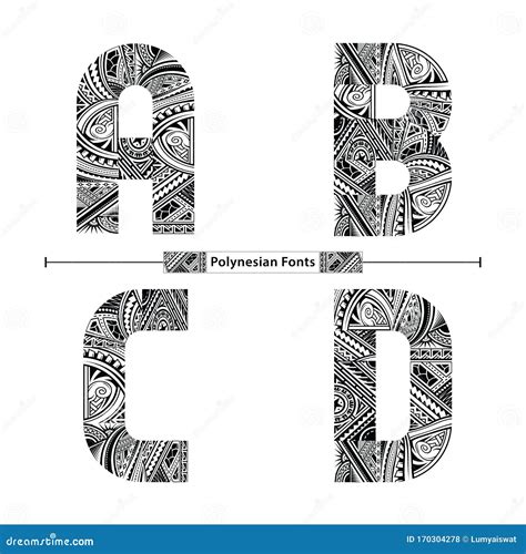 Alphabet Polynesian Style in a Set ABCD Stock Vector - Illustration of ...