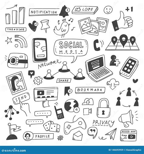 Set Of Social Media Doodles Stock Illustration Illustration Of Bubble