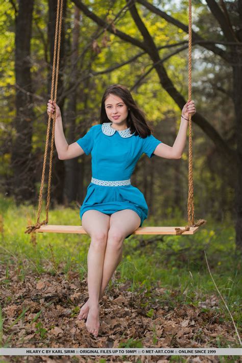 Brunette Teen In Blue Dress Swinging Outdoo XXX Dessert Picture 2