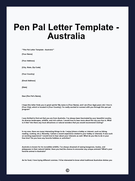 Pen Pal Letter Template - Australia
