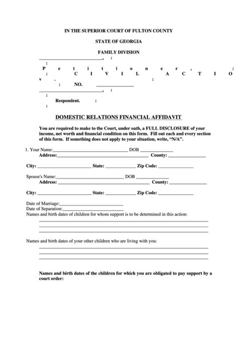 Domestic Relations Financial Affidavit Printable Pdf Download