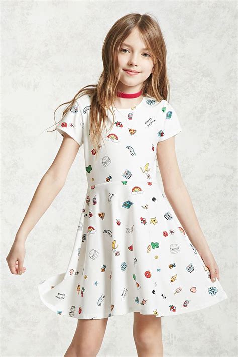 Forever 21 Girls A Knit Skater Dress Featuring Allover Graphics Including Stars Ladybugs Andq