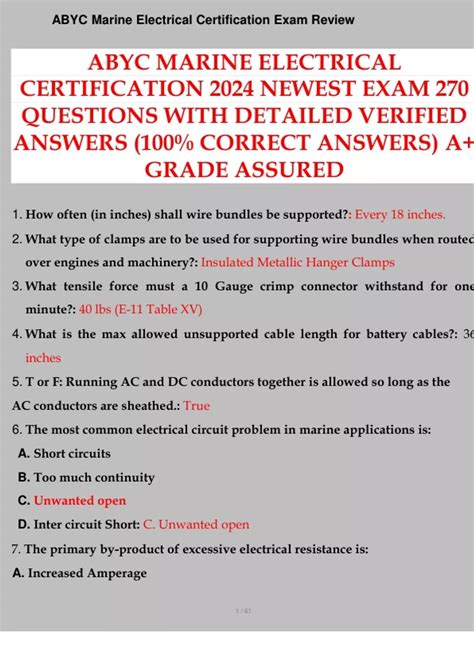 ABYC MARINE ELECTRICAL CERTIFICATION 2024 NEWEST EXAM 270 QUESTIONS