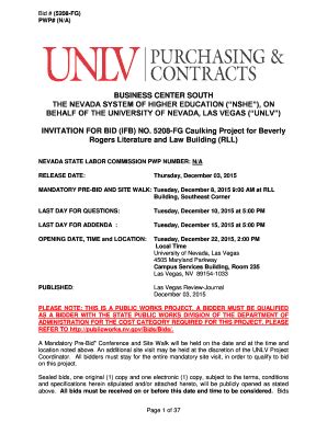 Fillable Online Unlv INVITATION TO BID University Of Nevada Las