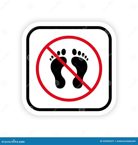 Warning Ban Walk Barefoot Black Silhouette Icon Forbid Human Footprint