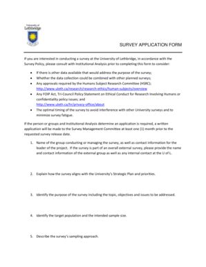 Fillable Online Uleth Survey Application Form University Of