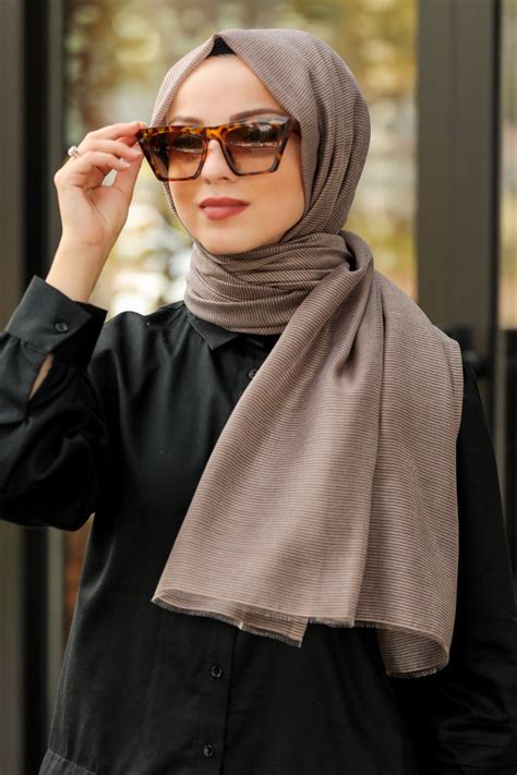 Striped Plain Hijab Light Brown Um Anas Islamic Clothing Hijabs