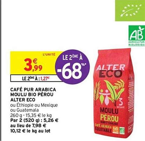 Promo Café Pur Arabica Moulu Bio Pérou Alter Eco chez Intermarche