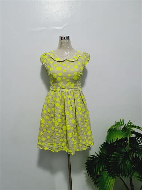 Barbie Nude Polka Neon Green Formal Cute Korean Collar Dress Women S Fashion Dresses Sets