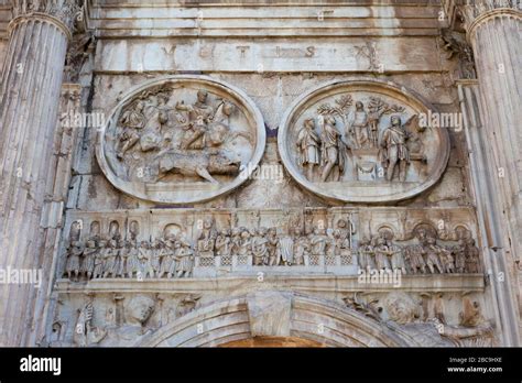 Bas Reliefs On The Arch Of Constantine Arco Di Costantino Triumphal