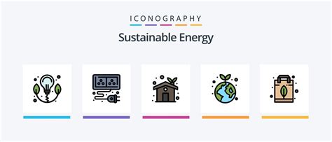 Sustainable Energy Line Filled Icon Pack Including Greenhouse Eco