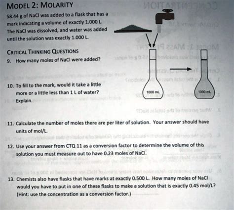 Solved Model 2 Molarity 5844 Of Nacl Was Added To A Flask That Has A Mark Indicating Volume