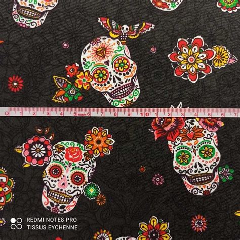 Tissu Gabardine Coton T Te Mort Mexicaine Skull Carolina Noir Oeko Tex