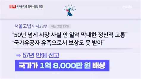 단독 북파공작 중 전사했는데 간첩 취급57년 만에 배상 판결