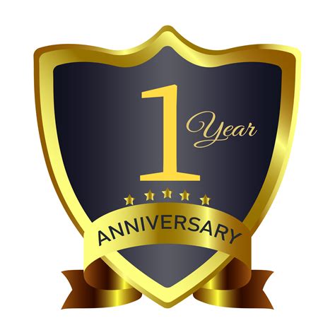 One years anniversary badge design with golden and dark colors. Anniversary royal badge PNG with ...