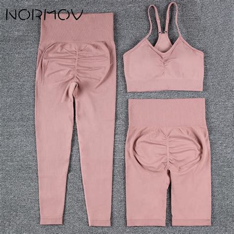 Normov 2 3 Pcs Yoga Sets Solid Seamless Sports Sets High Waist Leggings