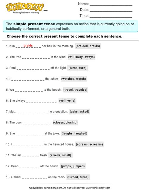 Choose The Correct Present Tense To Complete The Sentence Turtle