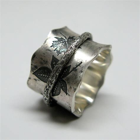 Falling Leaves Sterling Silver Spinner Ring In Medium And Etsy