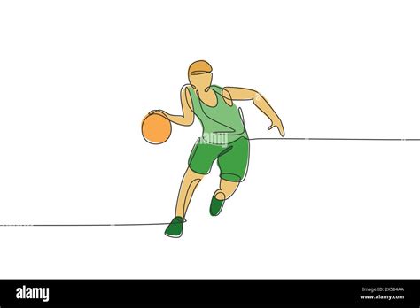 Single Continuous Line Drawing Of Young Agile Basketball Player