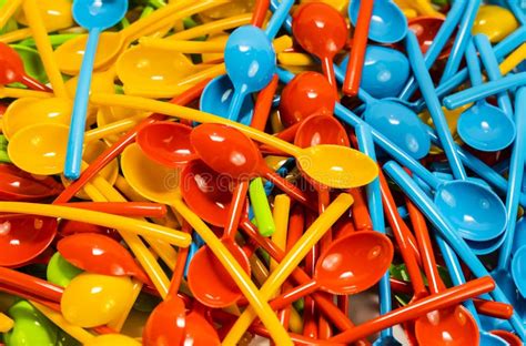 Many New Colored Plastic Spoons Stock Photo Image Of Setting White