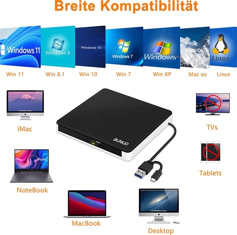 Bunud Externes Cd Dvd Laufwerk Usb Type C Dvd Laufwerk Extern Mit