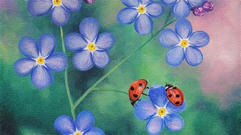 Ladybugs And Forget Me Nots Acrylic Painting Live Tutorial Youtube