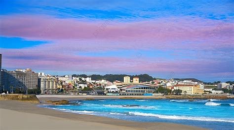 La Coruna Riazor Beach In Galicia Of Spain Photo Background And Picture