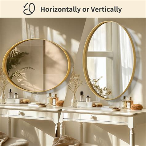 Gold Oval Bathroom Mirror Wall Decorative For Entryway Hall Living Room