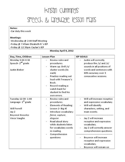 Principal Approved Quick And Easy Lesson Plan Sample [simply Speech ] Speech Lessons