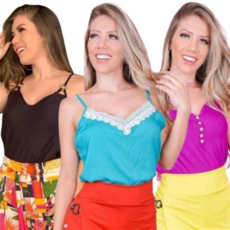 Kit 3 Blusas De Viscose Lisa Alcinha Vários Modelos Parcelamento sem