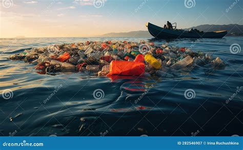 Contaminación Ambiental En La Playa Ai Generativo Stock De Ilustración