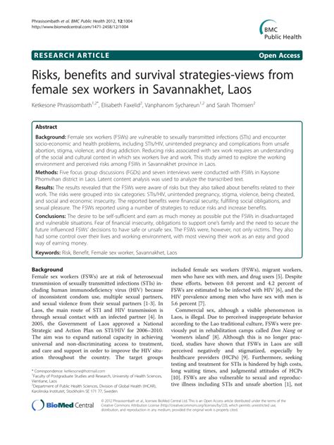 PDF Risks Benefits And Survival Strategies Views From Female Sex Workers In Savannakhet Laos