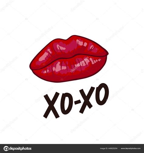 Lips Kiss Hand Drawn Text Xoxo Romantic Background Red Lip Stock Vector