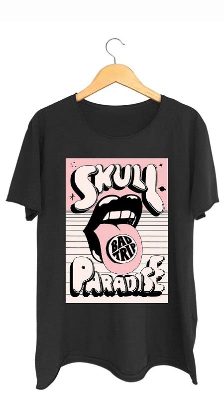 Camiseta Skull Paradise Algod O Corte A Fio Preta Beatshirts