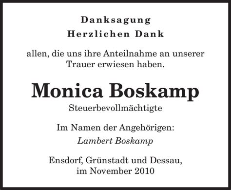 Traueranzeigen Von Monica Boskamp Saarbruecker Zeitung Trauer De