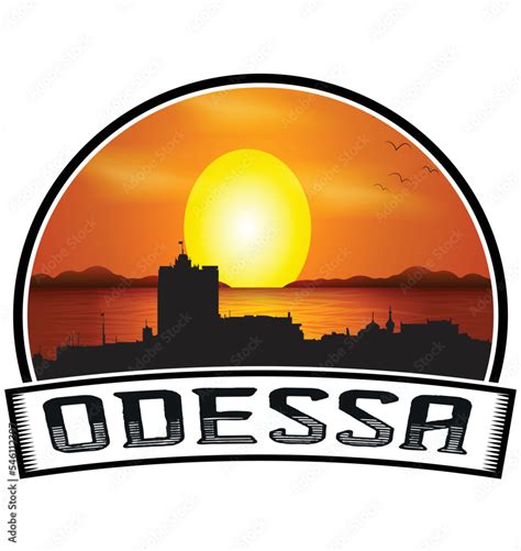 Odessa Ukraine Skyline Sunset Travel Souvenir Sticker Logo Badge Stamp