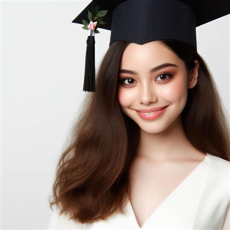 Una mujer joven y bonita lleva una gorra de graduación aislada en un