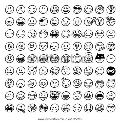 Hand Drawn Emoji Black White Design Stock Vector Royalty Free